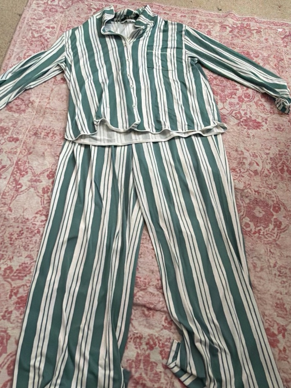 Honeydew USA Teal and White Vertical Stripe Pajama Set
